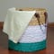21" Beige, White & Teal Braided Wicker Basket with Handles